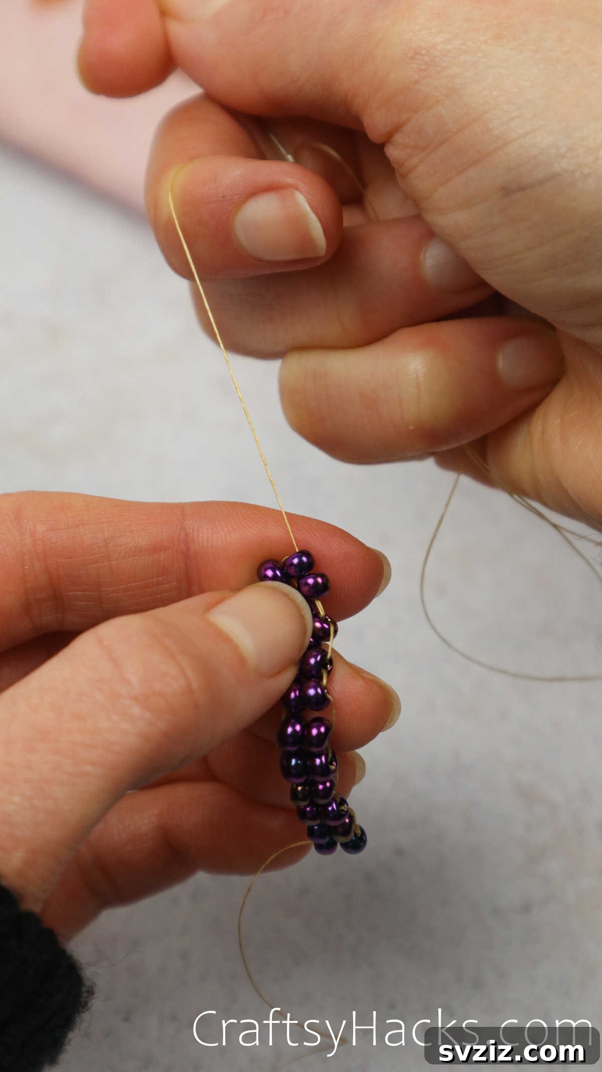 Craft Your Own Beaded Earrings 28 Beads pulled tight to secure the newly added elements of the diamond pattern.