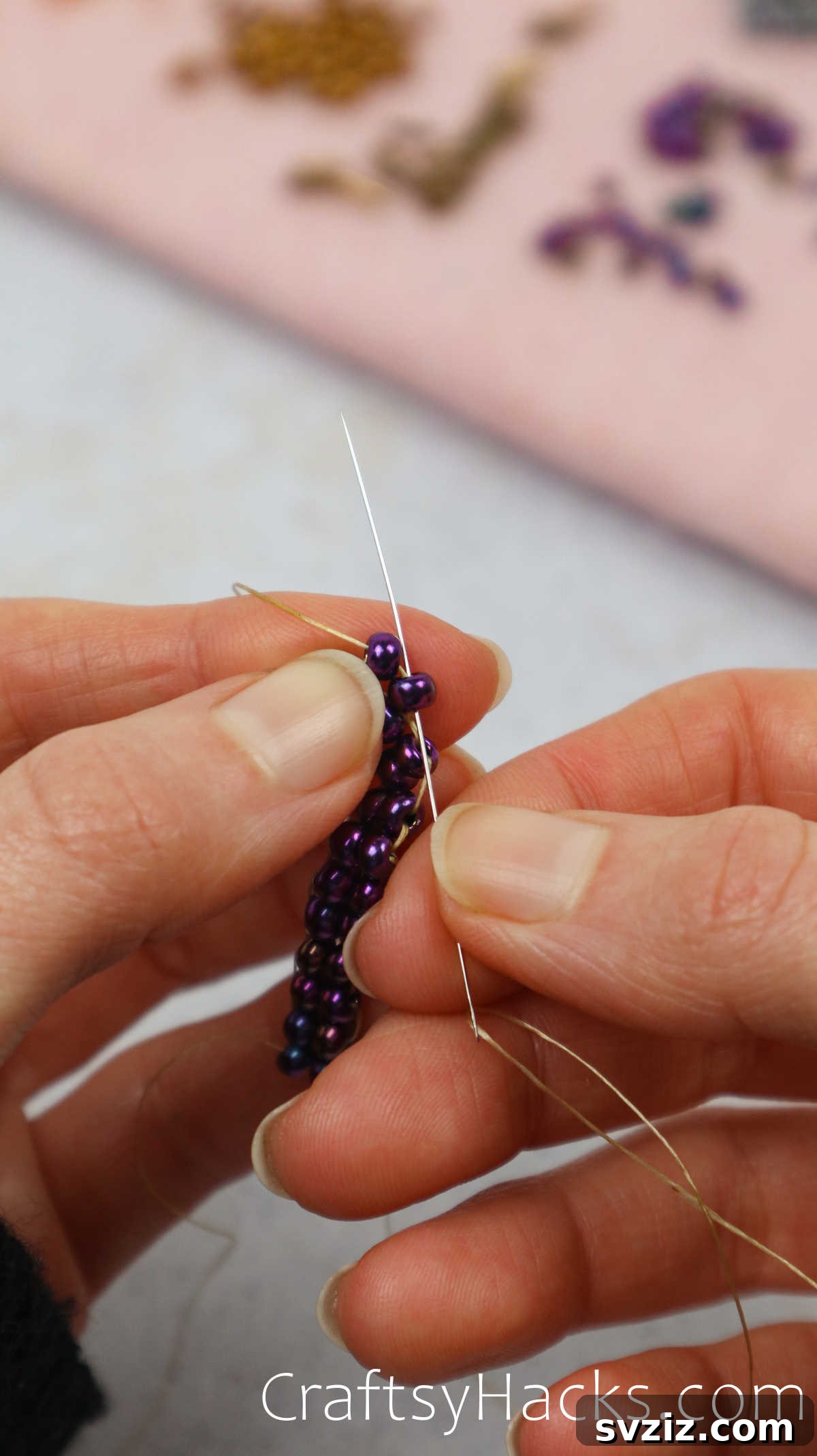 Craft Your Own Beaded Earrings 29 Close-up of beads laying flat after being pulled tight, securing the diamond shape.