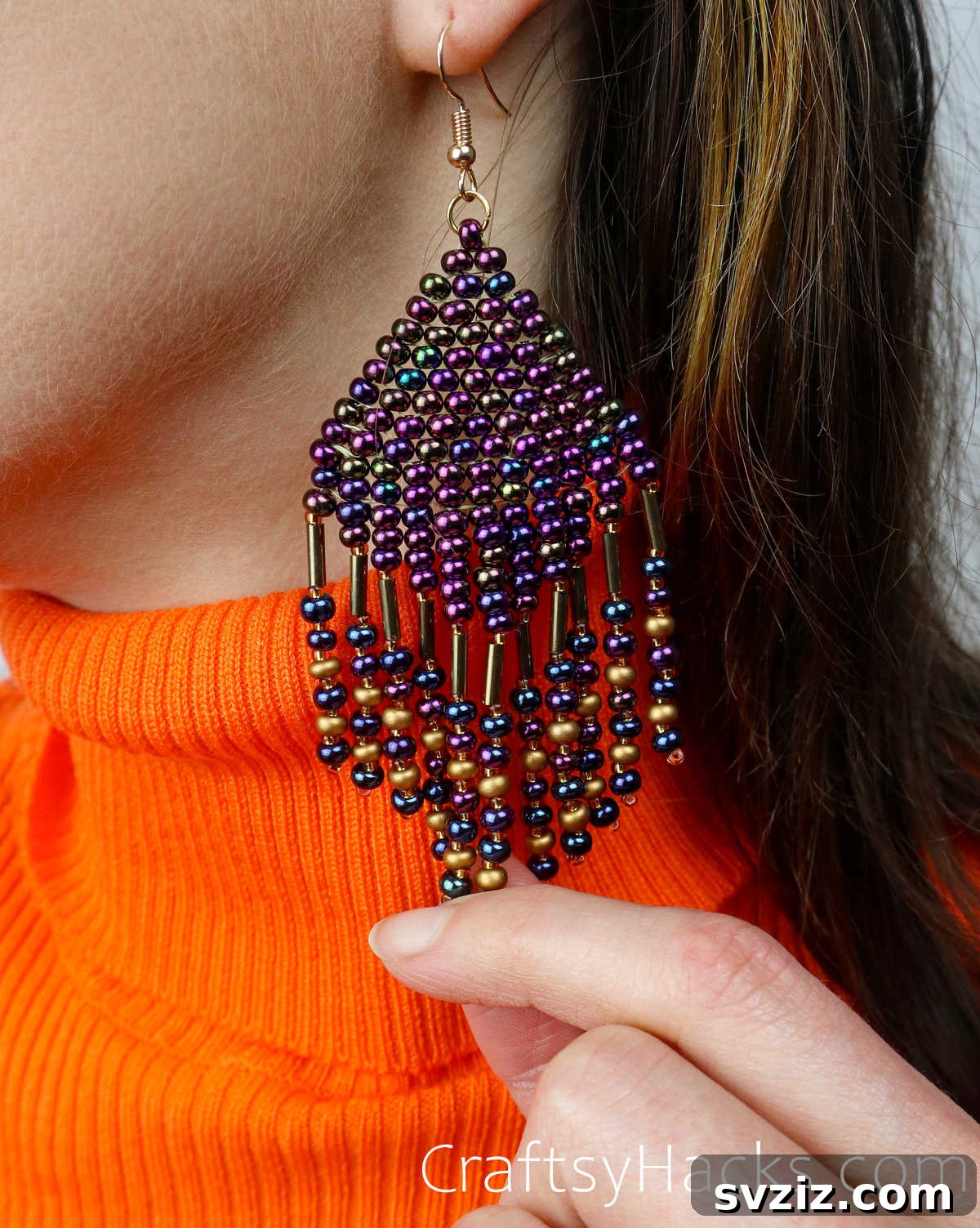 Craft Your Own Beaded Earrings 4 Close-up of a completed beaded earring showcasing detail and craftsmanship.