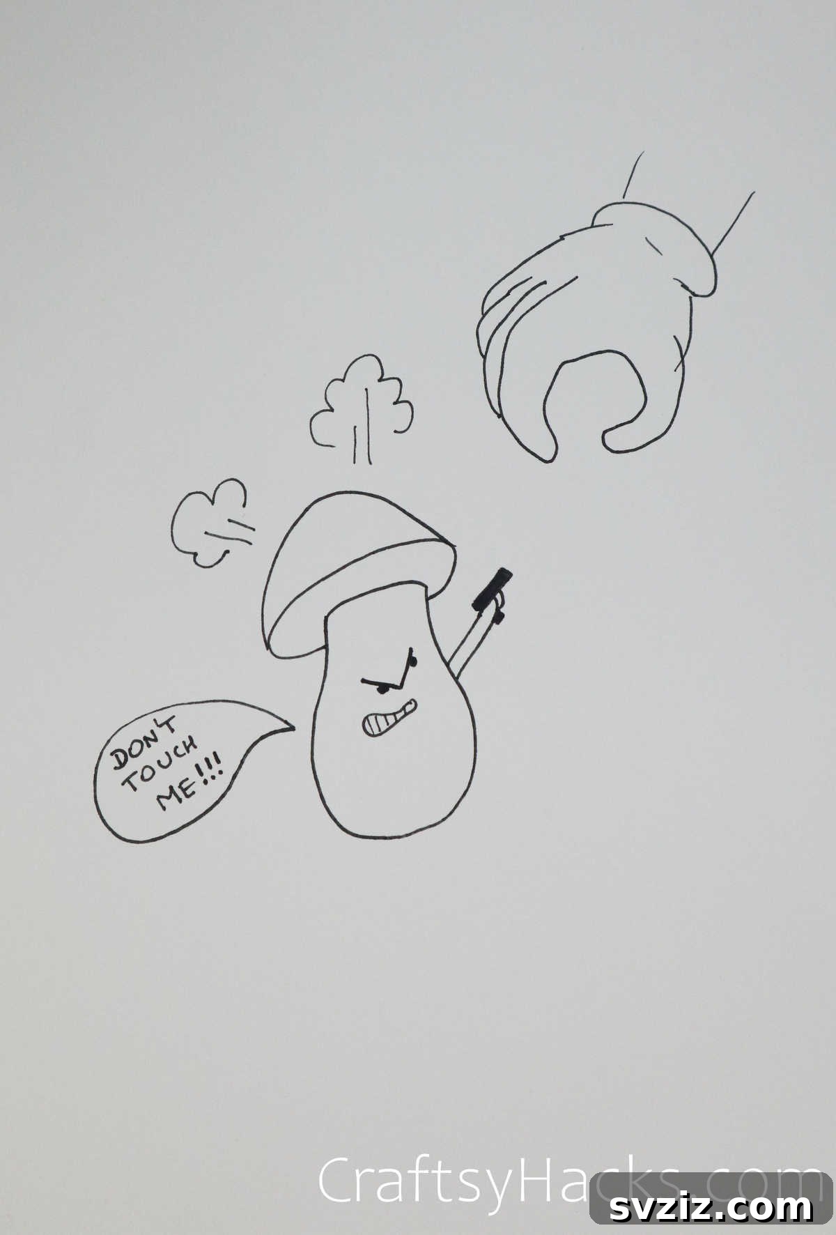 Angry Mushroom Drawing with Expressive Face