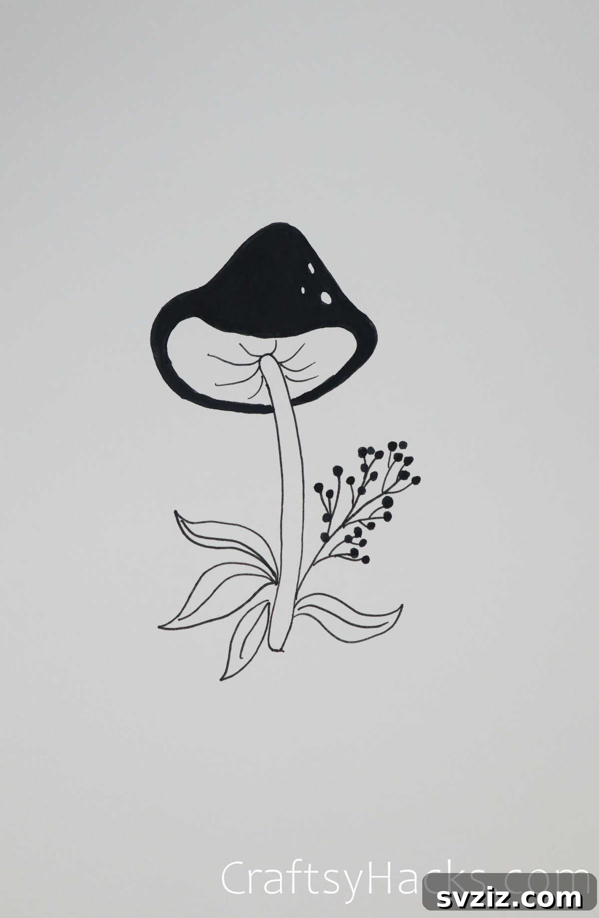 Woodland Mushroom Drawing amidst Greenery