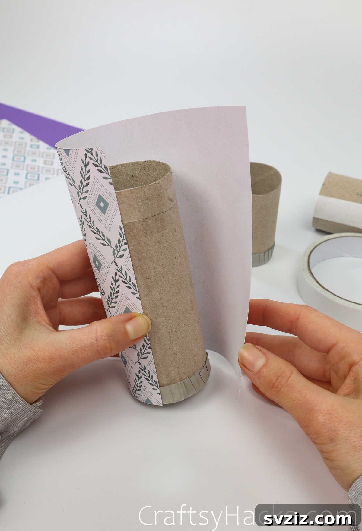 Craft Your Own Makeup Organizer 21 wrap tubes with patterned paper