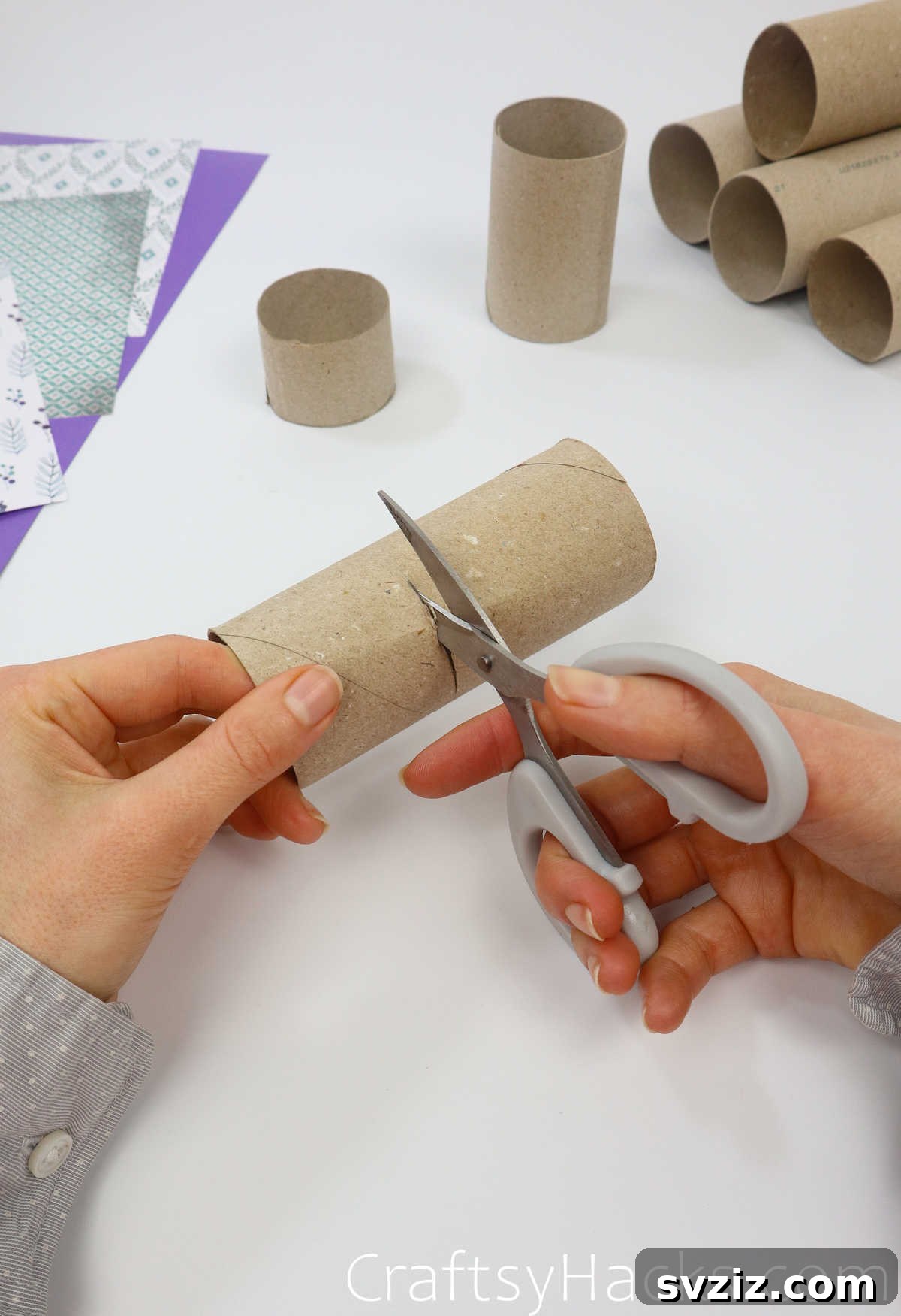 Craft Your Own Makeup Organizer 6 cut toilet rolls to different heights