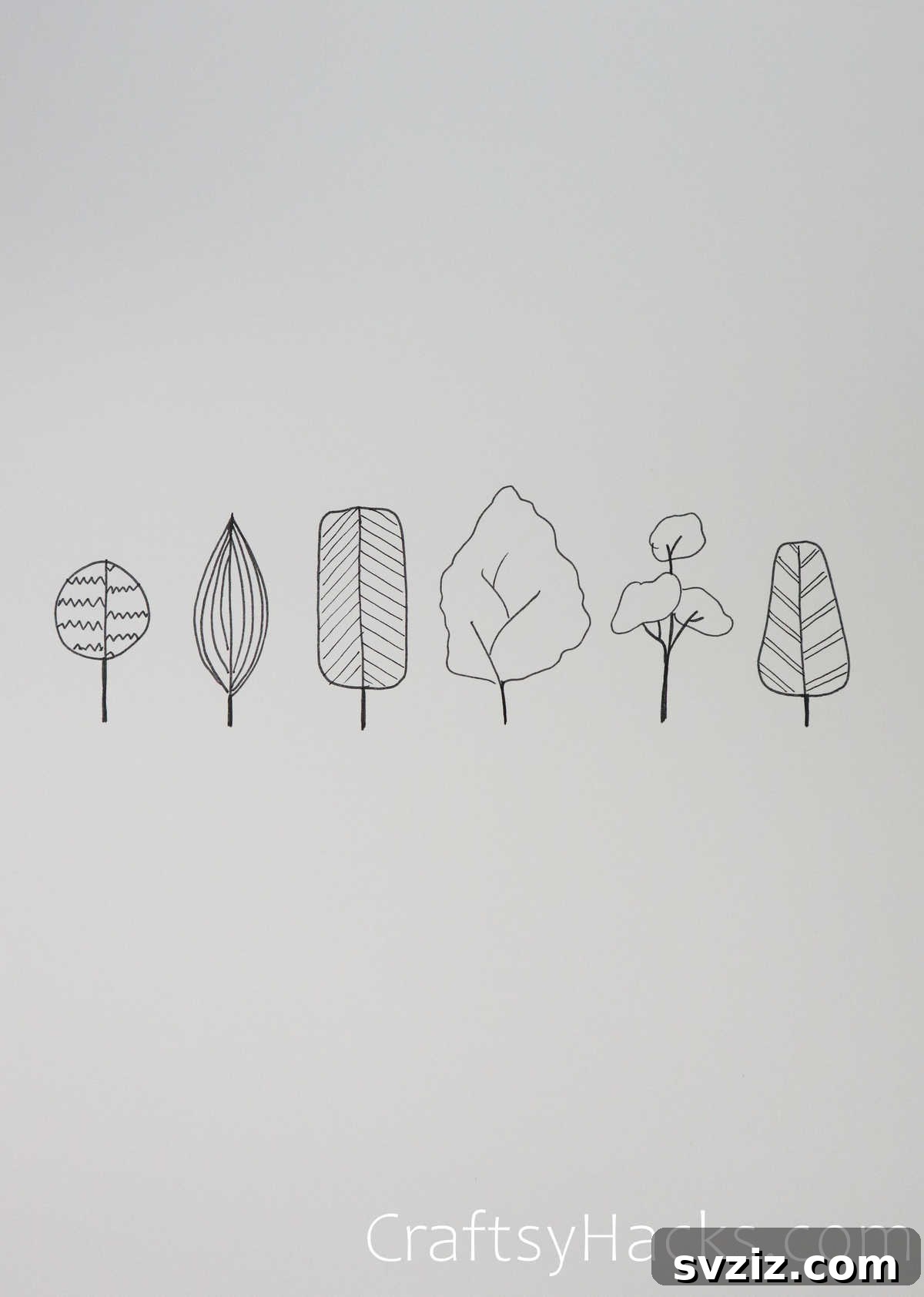 21 Simple Tree Drawing Prompts 11 Line drawing showcasing different types of trees, from deciduous to evergreen