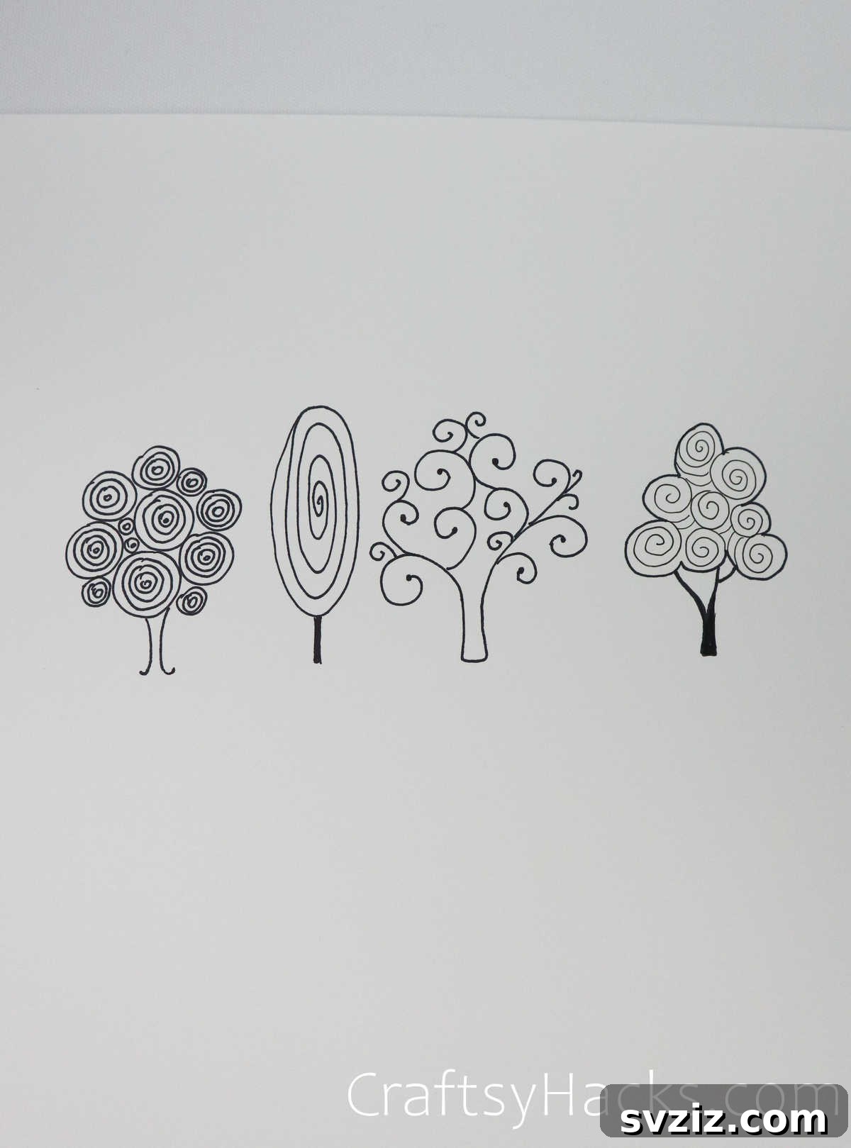 21 Simple Tree Drawing Prompts 14 Whimsical twirly tree line drawing, featuring dynamic spiral patterns