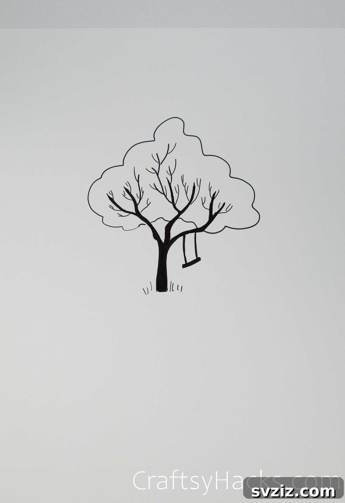 21 Simple Tree Drawing Prompts 20 Charming tree swing drawing, evoking nostalgia and peaceful outdoor scenes