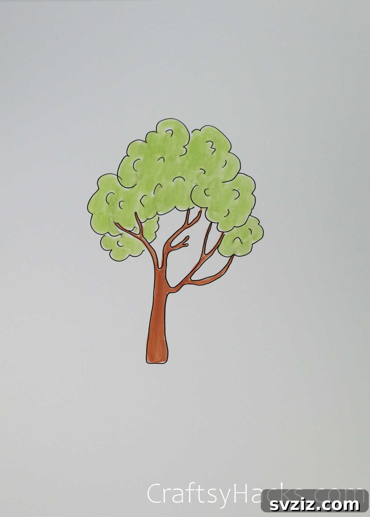 21 Simple Tree Drawing Prompts 23 Tall storybook-style tree drawing, reminiscent of classic children's literature