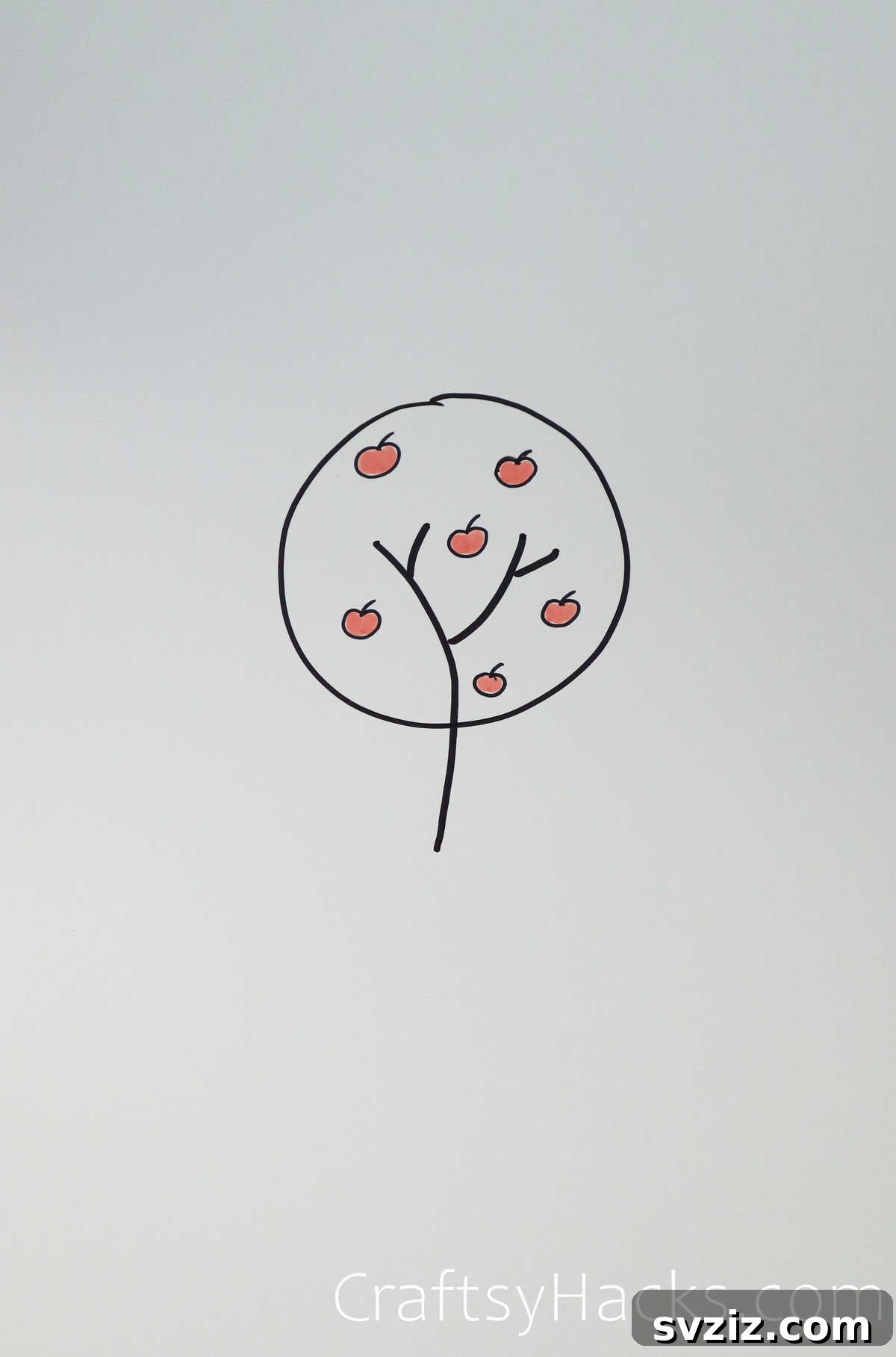 21 Simple Tree Drawing Prompts 24 Charming apple tree drawing with ripe red apples, perfect for autumn themes