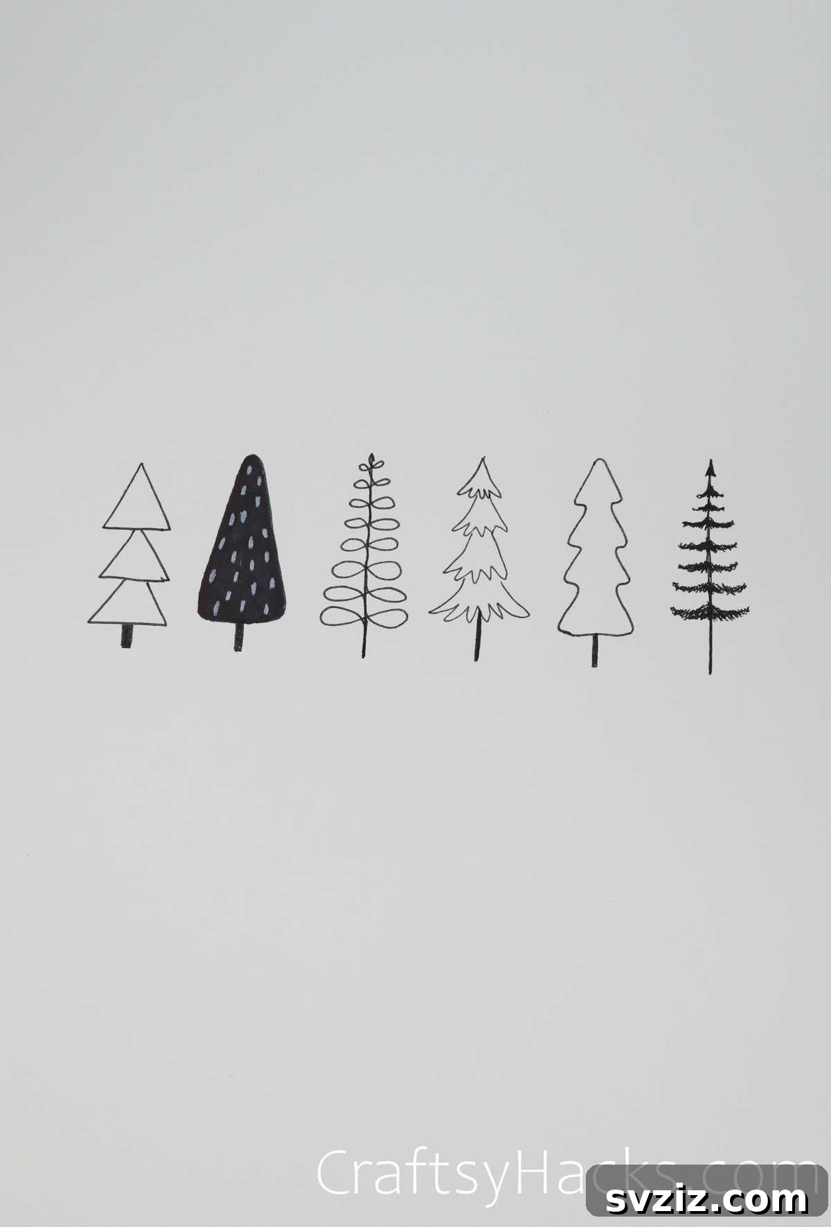 21 Simple Tree Drawing Prompts 7 Illustration of an evergreen tree line, perfect for winter or holiday-themed art