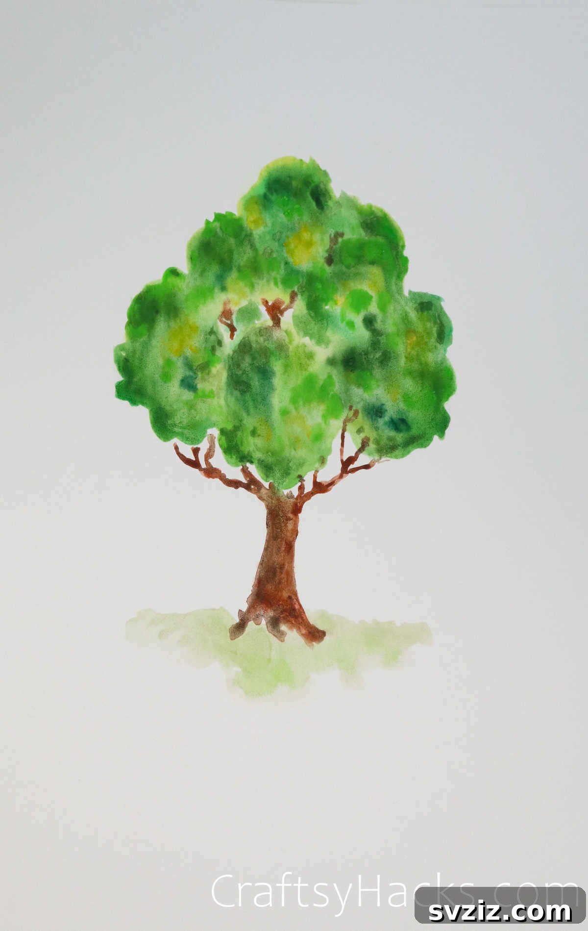 21 Simple Tree Drawing Prompts 8 Beautiful watercolor classic tree with blended green foliage and brown trunk