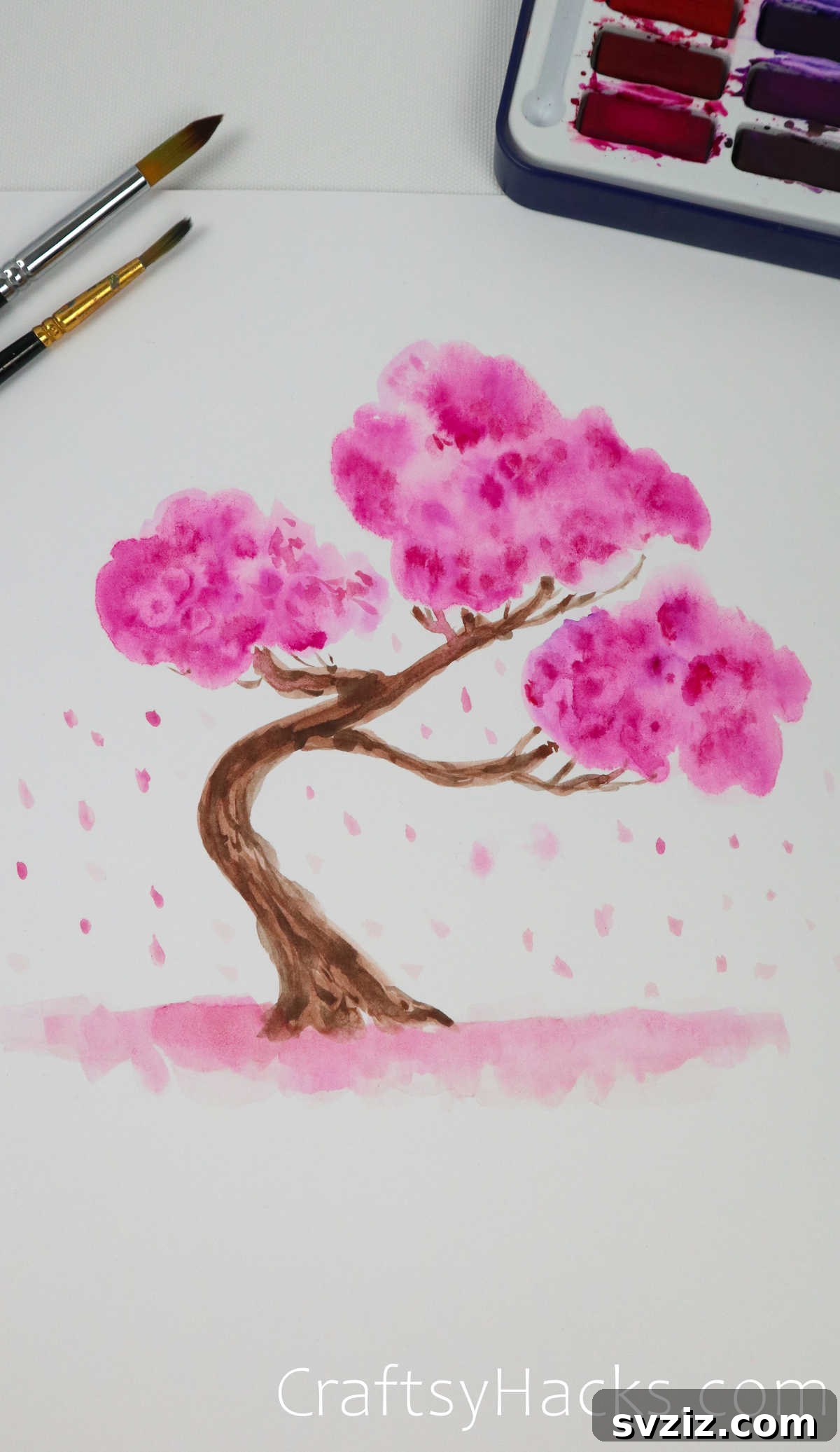 21 Simple Tree Drawing Prompts 9 Elegant watercolor flowering tree, symbolizing spring and new beginnings