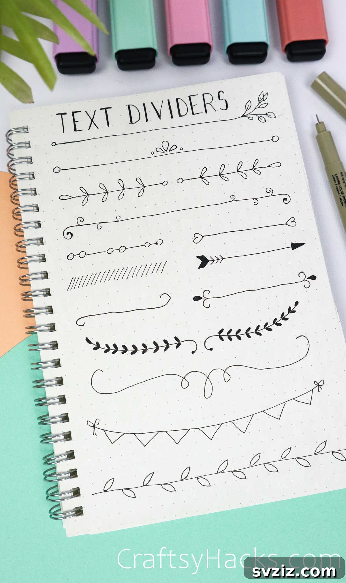 text bullet journal dividers