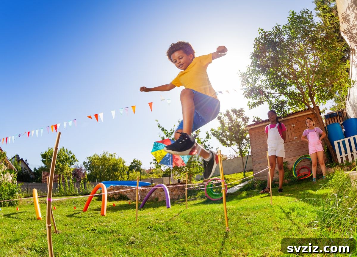 Kids navigating a blindfolded obstacle course with a friend guiding, fostering trust