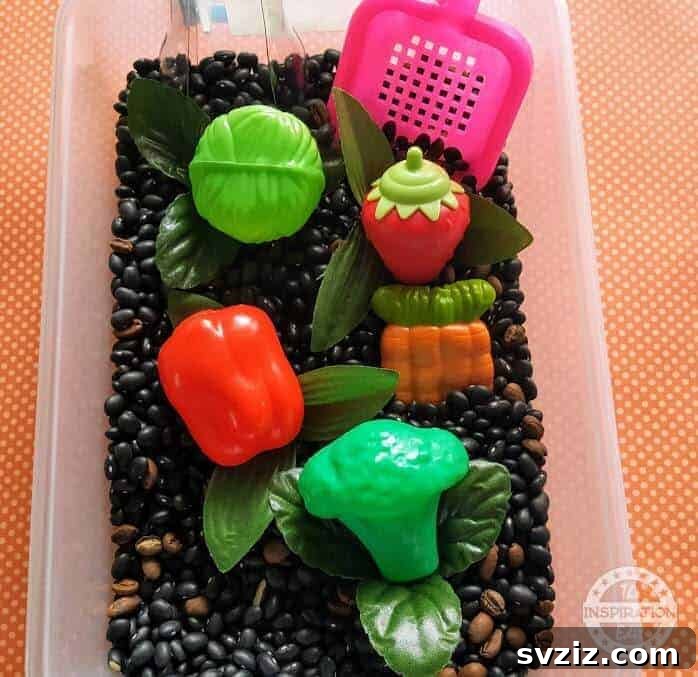 vegetable garden sensory bin