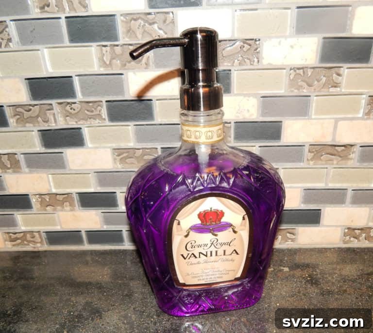 Forge Your Fortress: 17 DIY Man Cave Projects 14 Repurposed liquor bottle soap dispenser for man cave bathroom