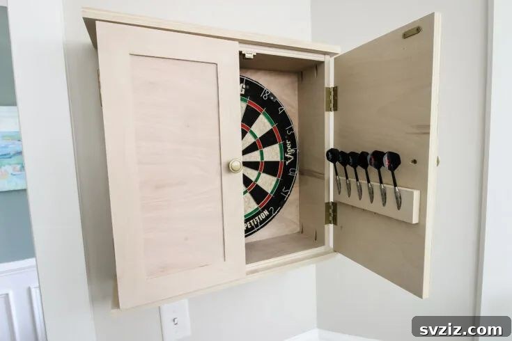 Forge Your Fortress: 17 DIY Man Cave Projects 5 Custom DIY dartboard cabinet with scoreboard and storage