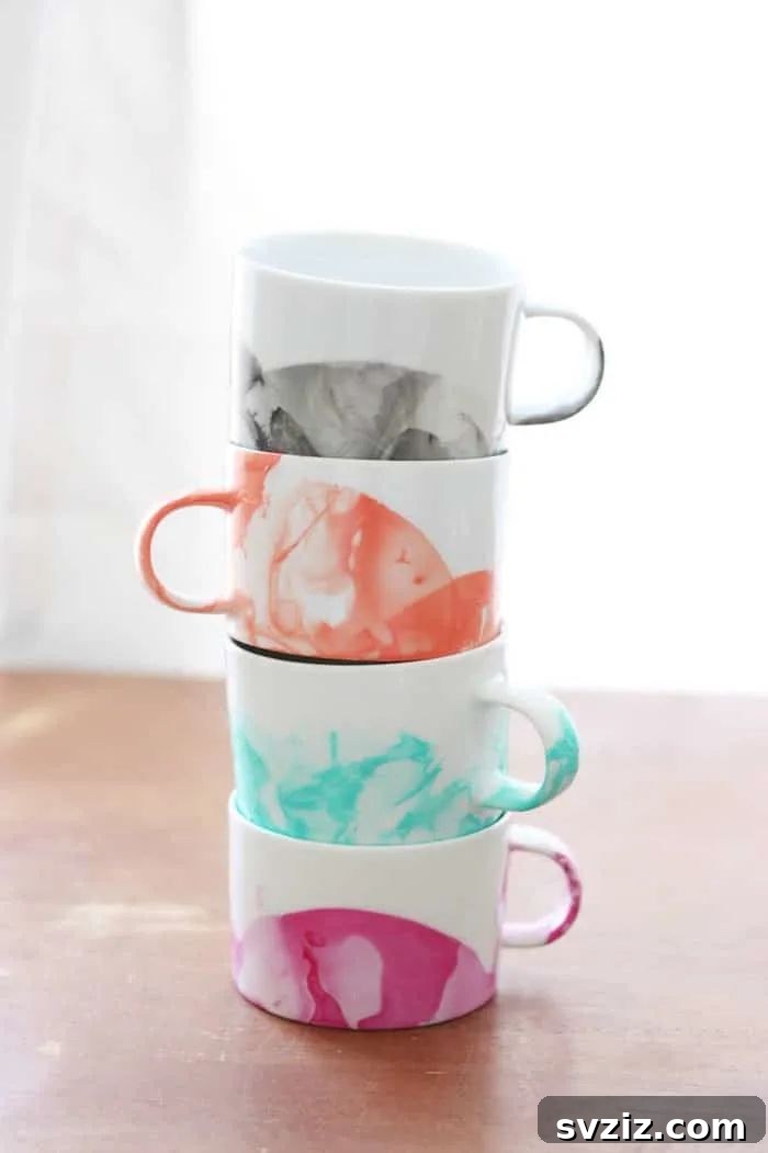 41 Unforgettable Experiences for Teens 25 DIY marbled mugs using nail polish