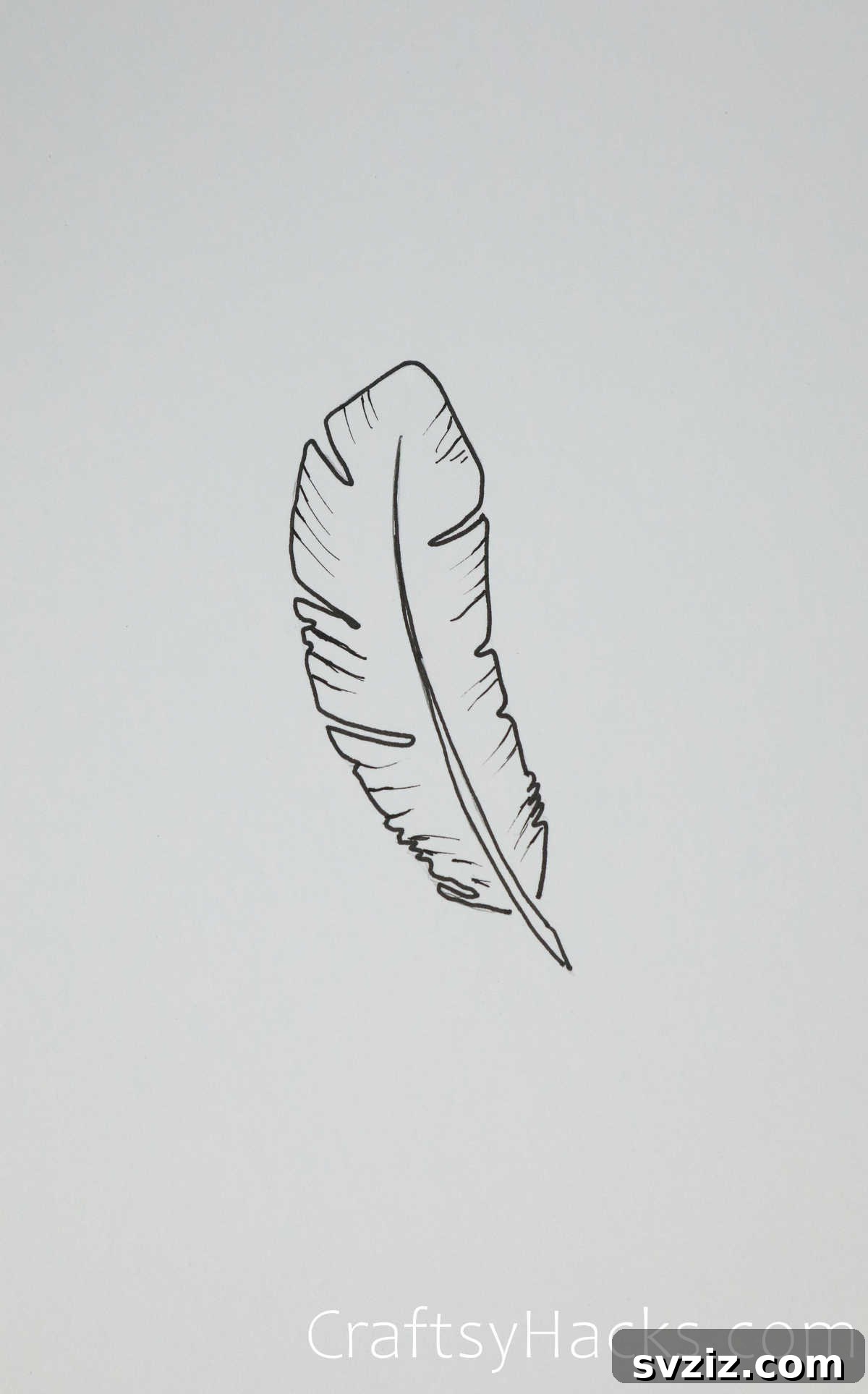Step-by-step drawing of a minimalist feather, emphasizing delicate lines.