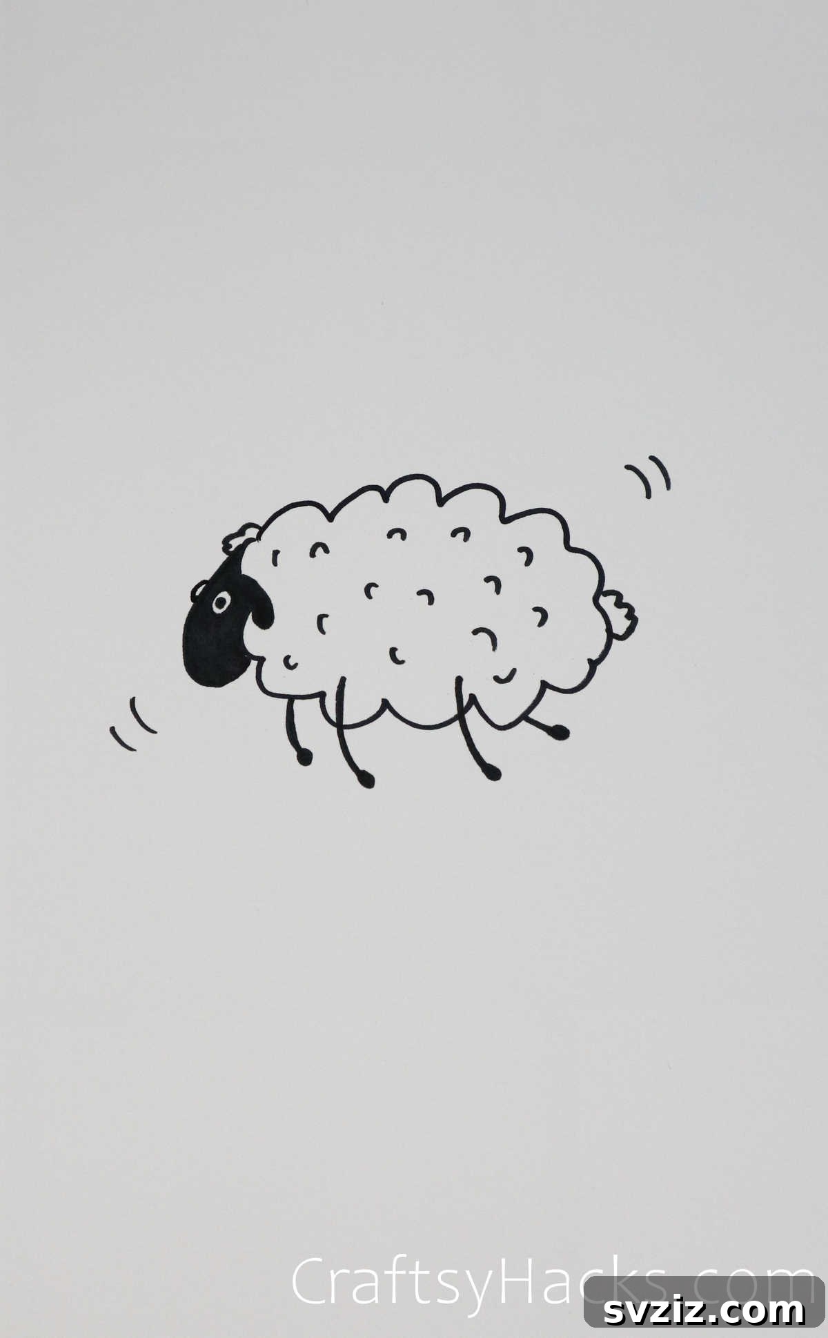 Illustrative drawing of a sheep in motion, emphasizing dynamic lines.