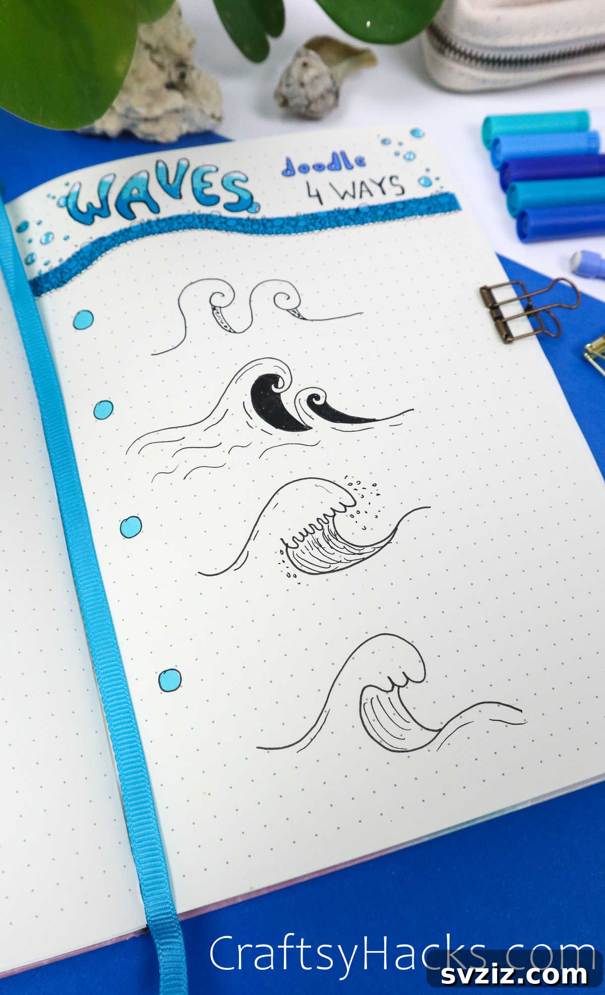 Make Waves: 25 Ocean Doodles for Your Bullet Journal 21 Four different types of wave drawings with tutorials