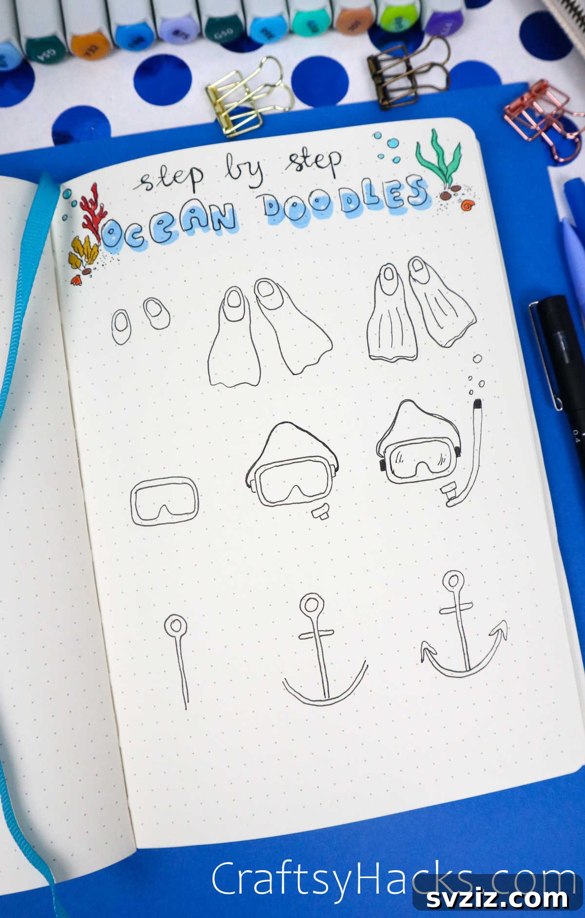 Make Waves: 25 Ocean Doodles for Your Bullet Journal 22 Ocean accessory doodles drawings like anchor, lifebuoy, and oar