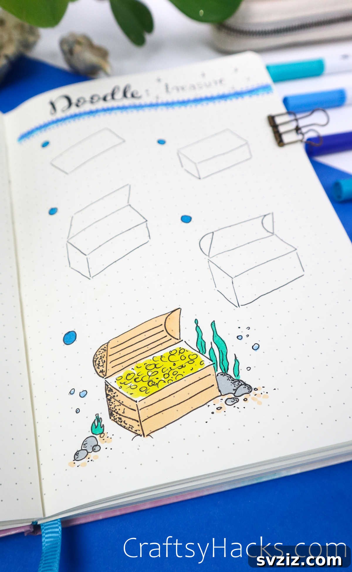 Make Waves: 25 Ocean Doodles for Your Bullet Journal 24 Treasure chest doodle drawing tutorial