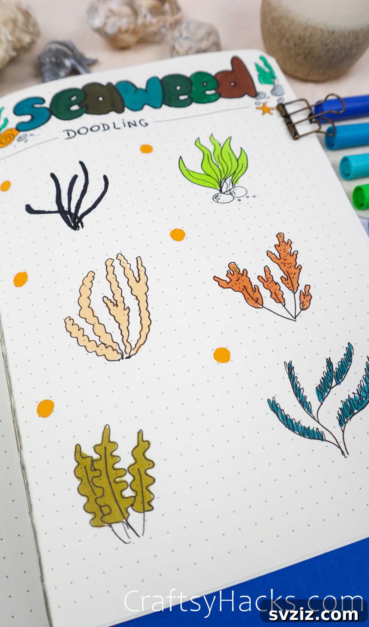 Make Waves: 25 Ocean Doodles for Your Bullet Journal 9 Six different types of seaweed drawings for ocean doodles