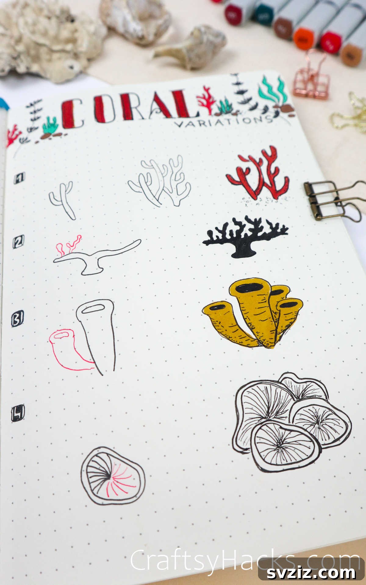 Make Waves: 25 Ocean Doodles for Your Bullet Journal 10 Different types of coral drawings with step-by-step guidance
