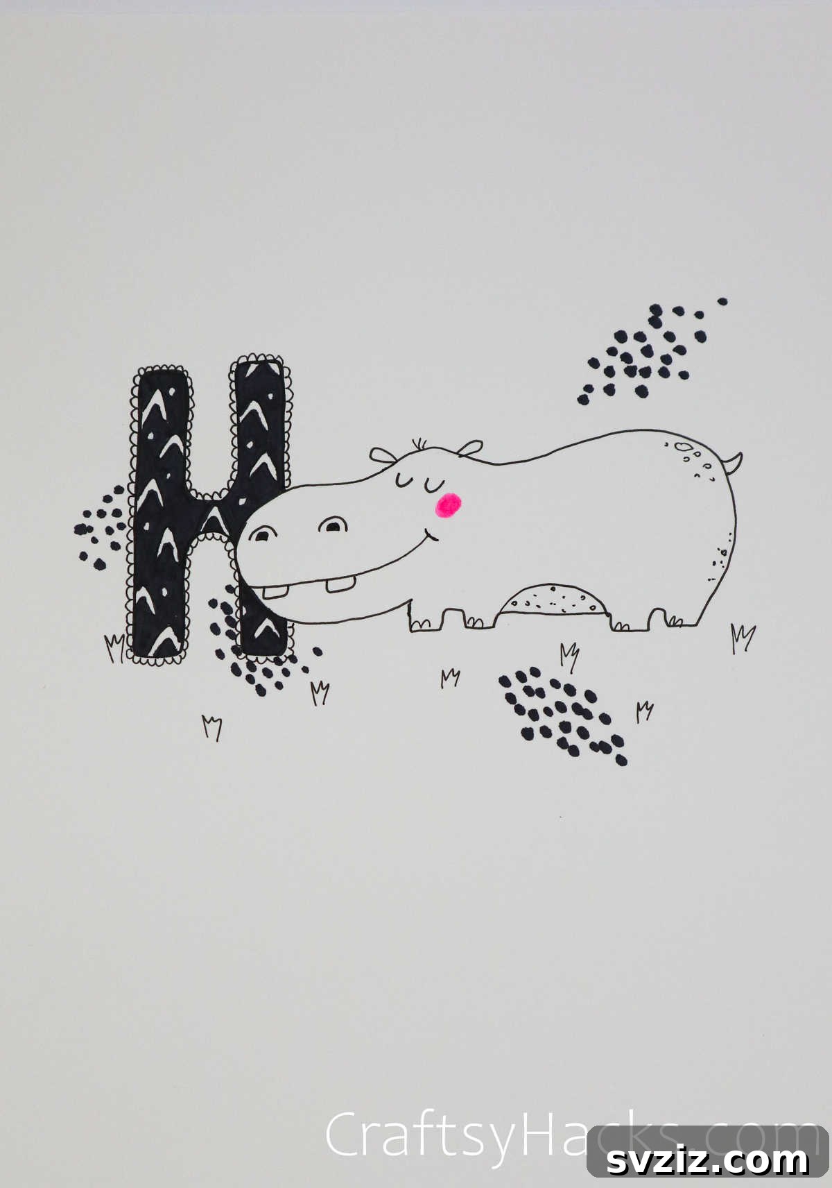 51 Adorable Drawing Prompts 32 H for Hippopotumus