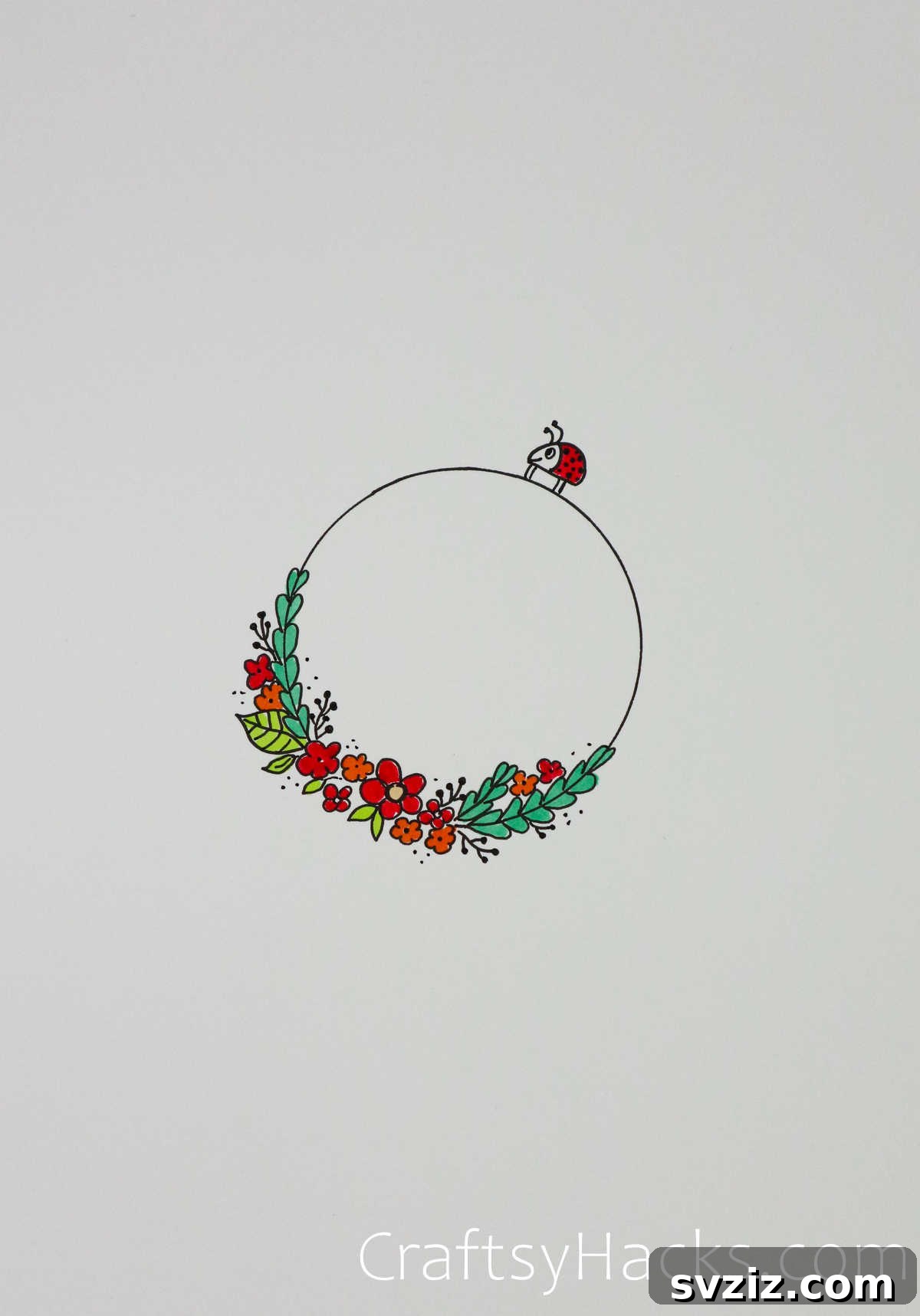 51 Adorable Drawing Prompts 37 floral wreath with lady bug