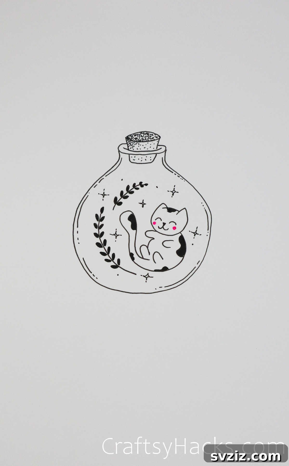 51 Adorable Drawing Prompts 46 cat in a bottle