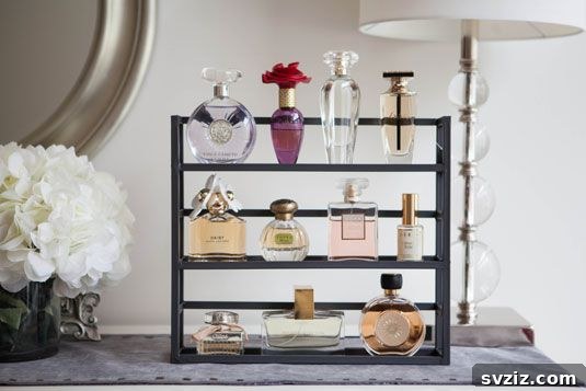 Spice Rack repurposed as a Perfume Shelf