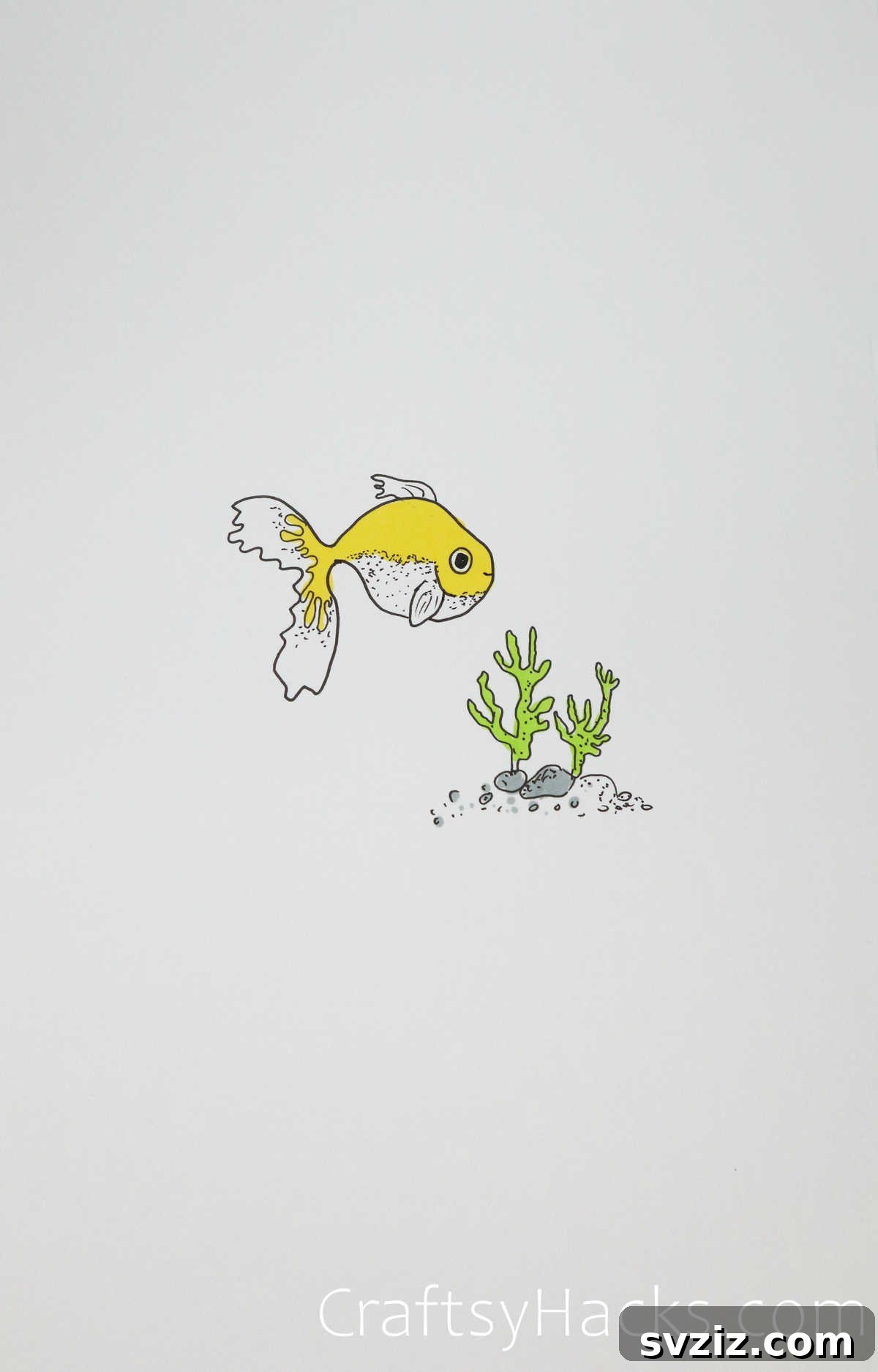 solo goldfish with coral drawing