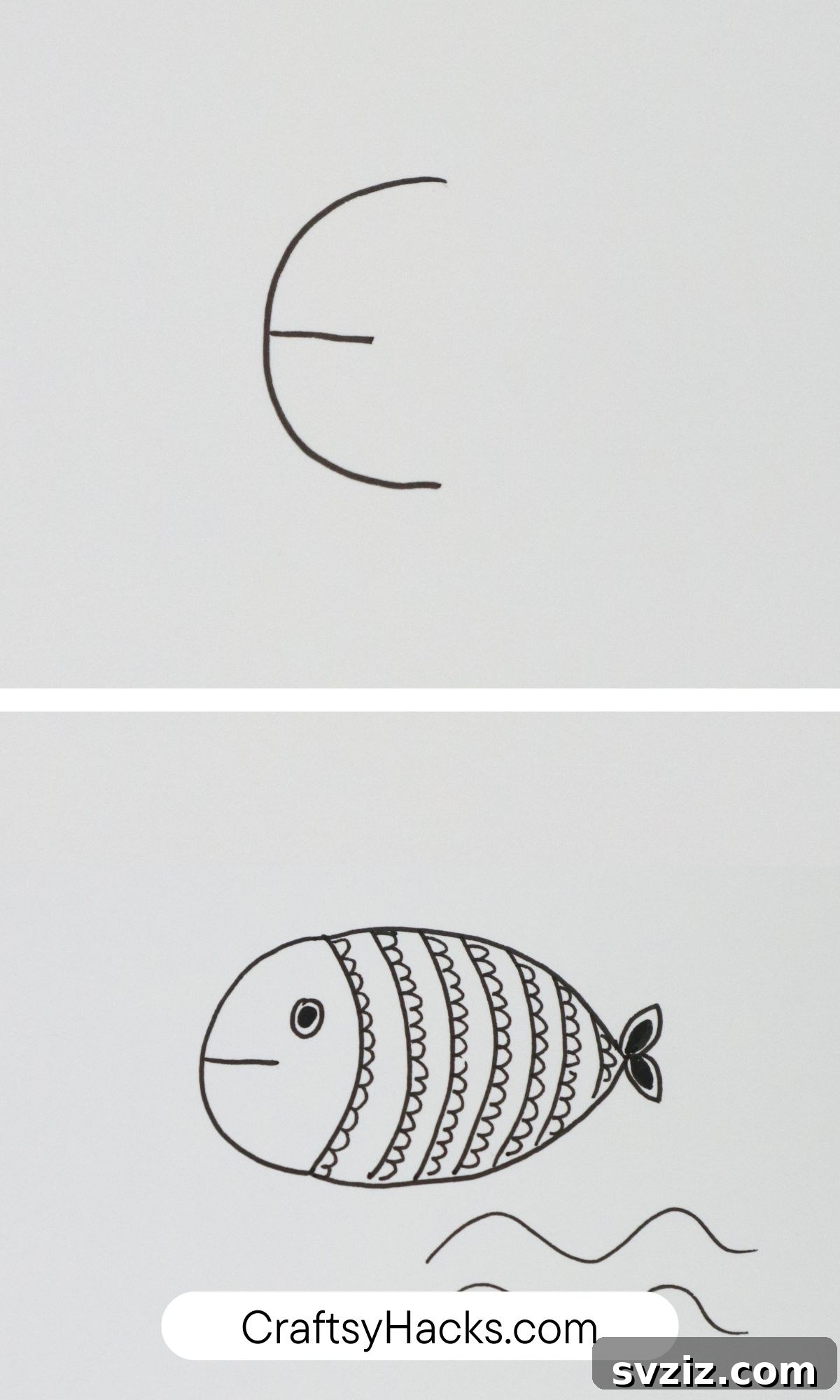 letter E into fish drawing