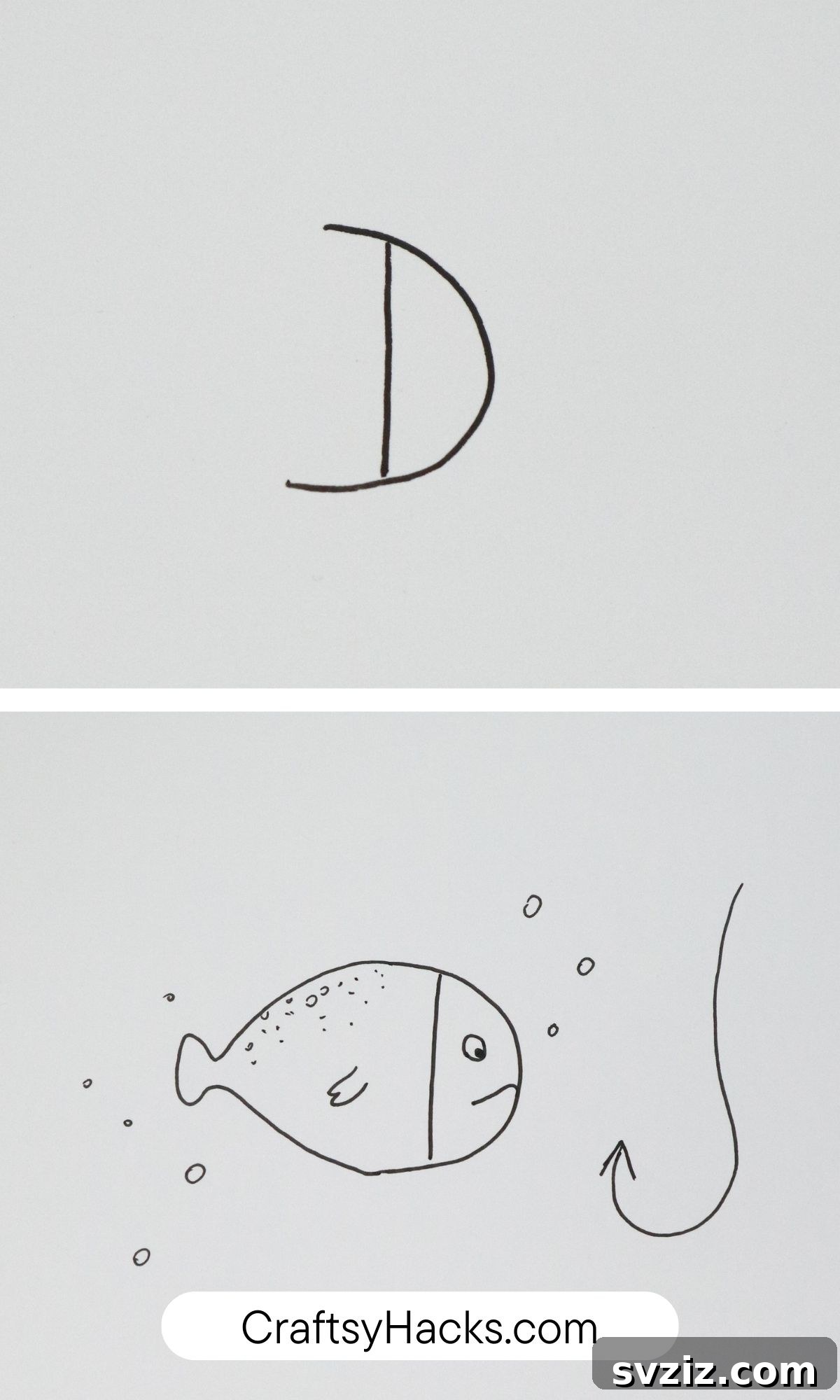letter D into fish drawing