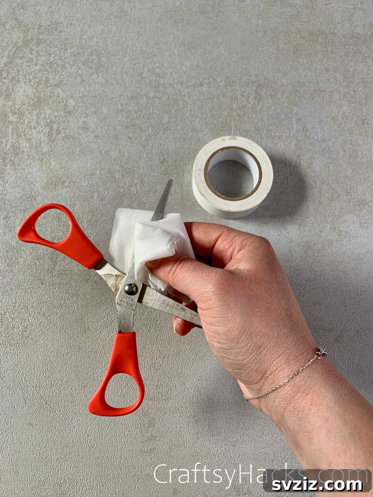 cut sticky tape with baby wipes