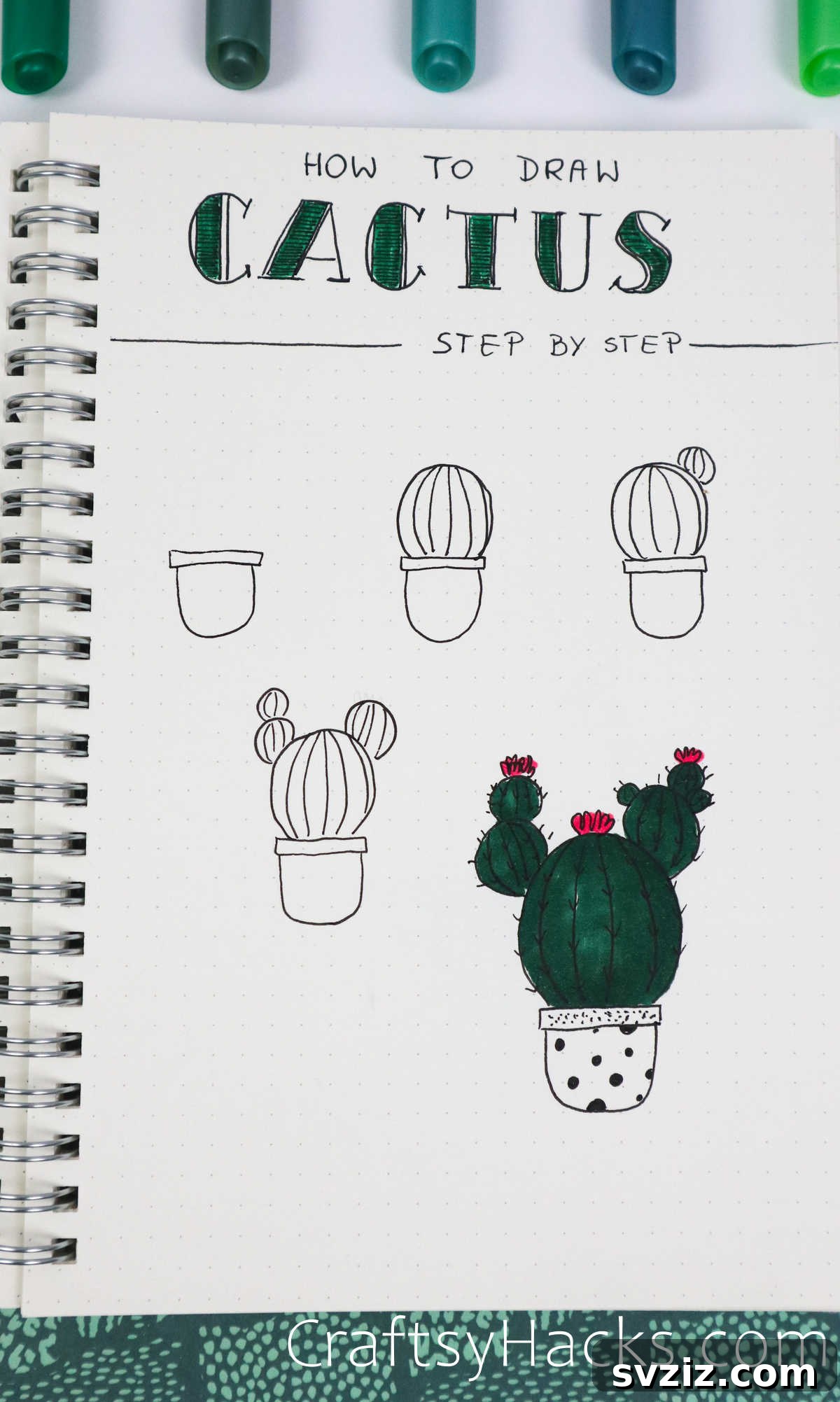 step by step cactus drawing guide