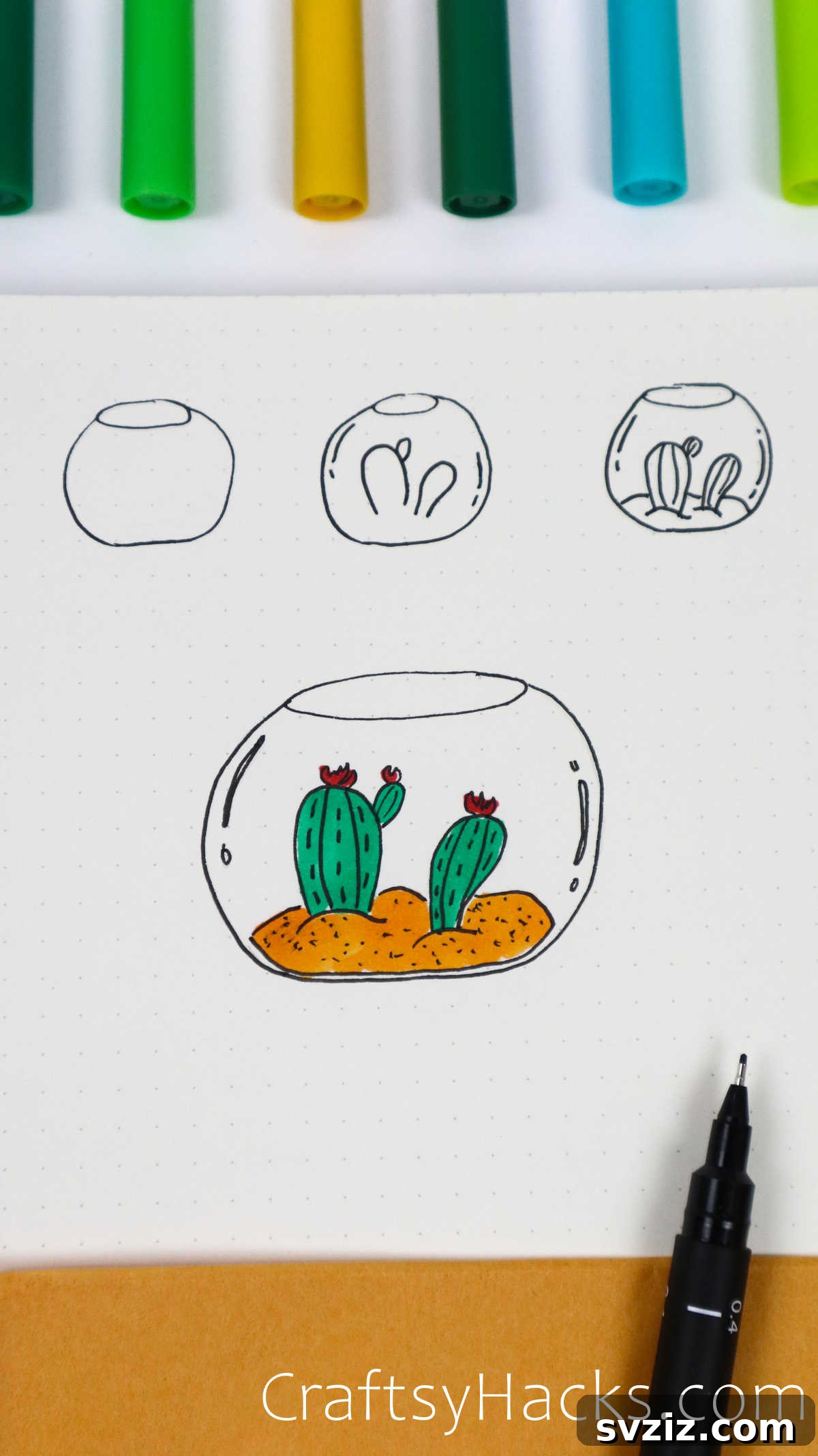 cactus in a bowl drawing