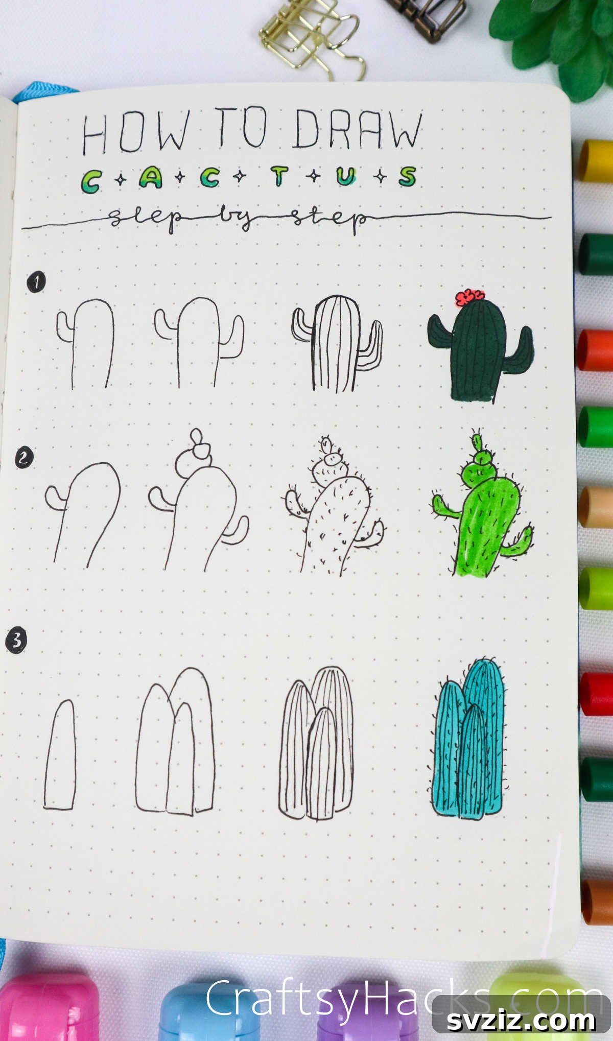 step by step cactus doodles