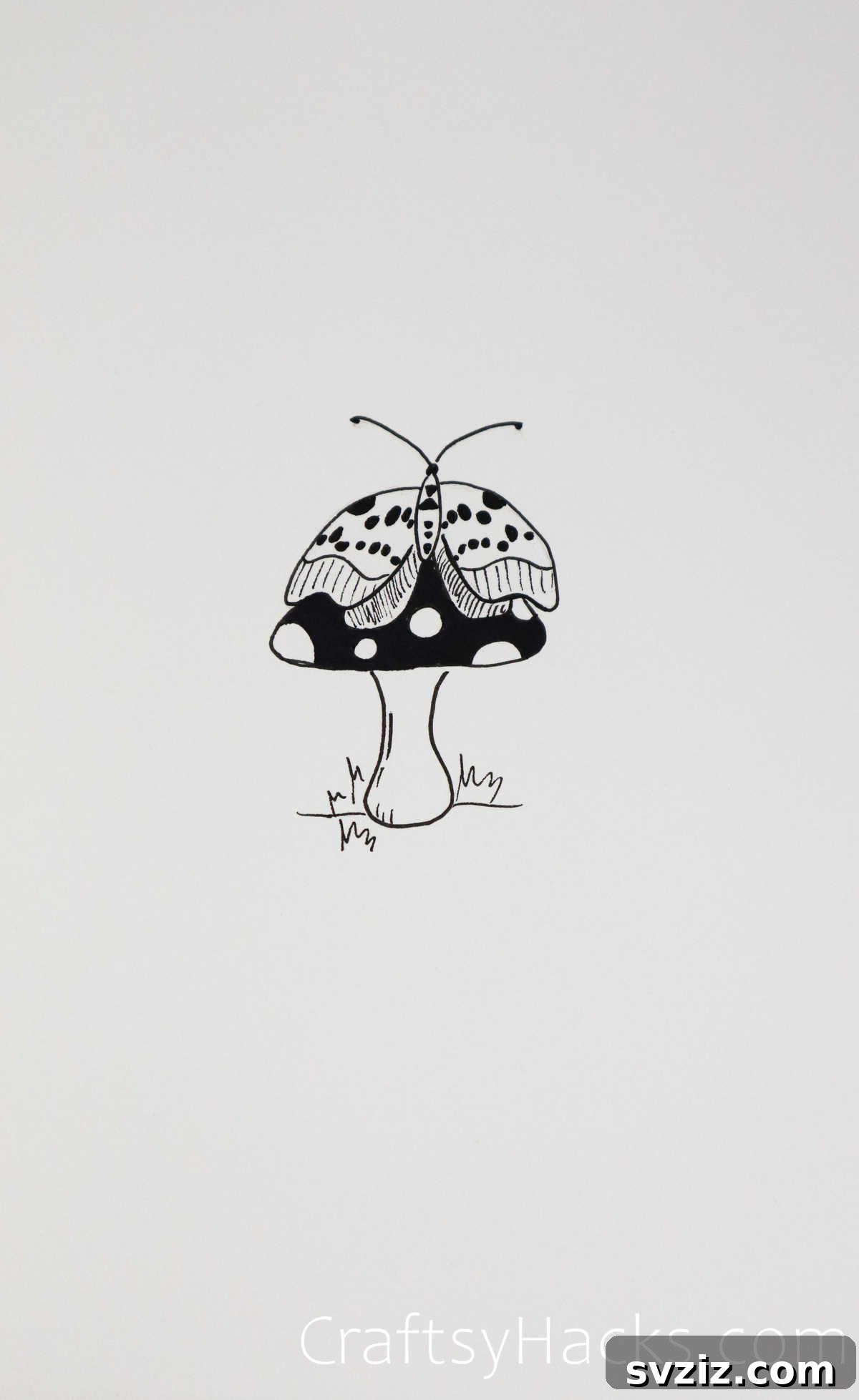 mushroom drawing with moth