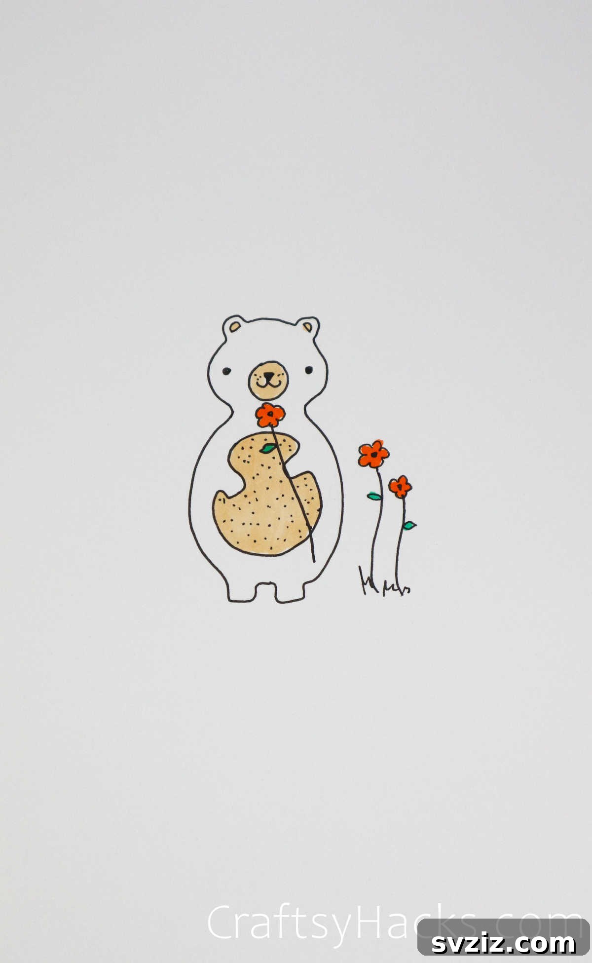 bear smelling flowers drawing
