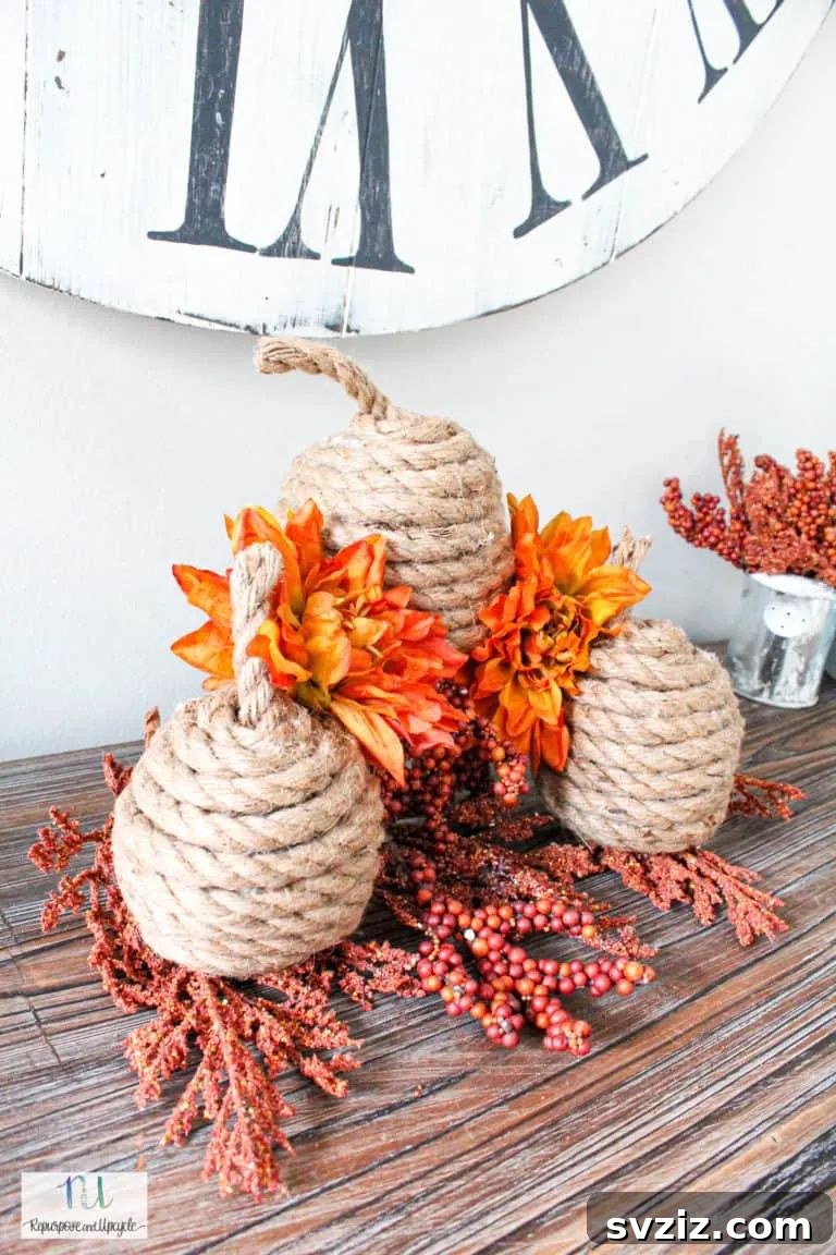 DIY rope pumpkins