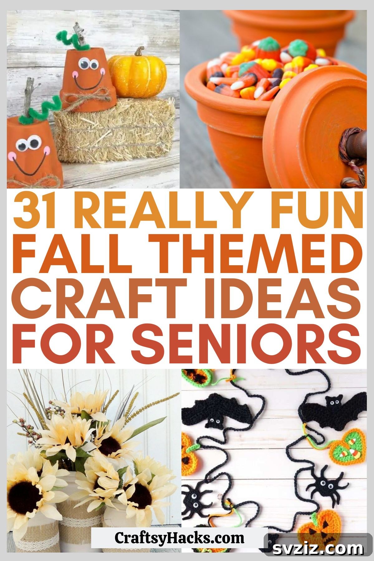 A vibrant collection of fall-themed craft ideas perfect for seniors, featuring colorful leaves, pumpkins, and cozy autumn elements, inspiring home decor.