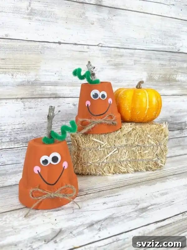 A creative plant pot pumpkin craft, where terracotta pots are inverted, painted orange, and stacked to resemble a charming pumpkin, adorned with a stick stem.