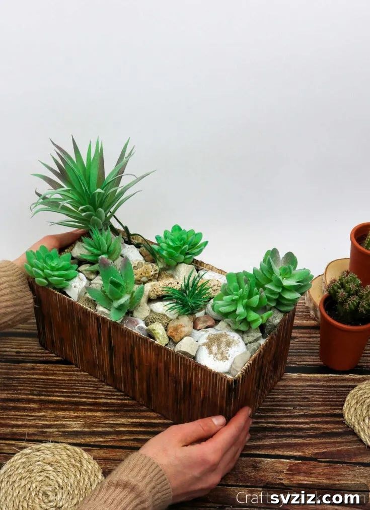 A stylish boho succulent planter featuring woven texture and natural elements, perfect for adding greenery to any space.