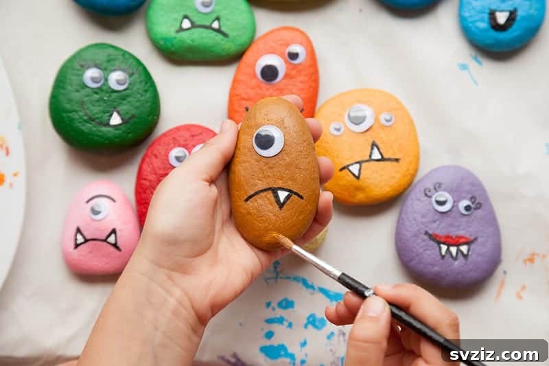 31 Adorable Craft Projects 13 DIY stone monsters craft for kids