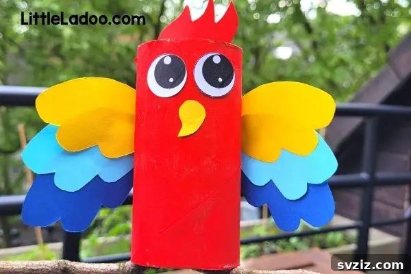 31 Adorable Craft Projects 14 DIY toilet paper roll macaw craft for kids