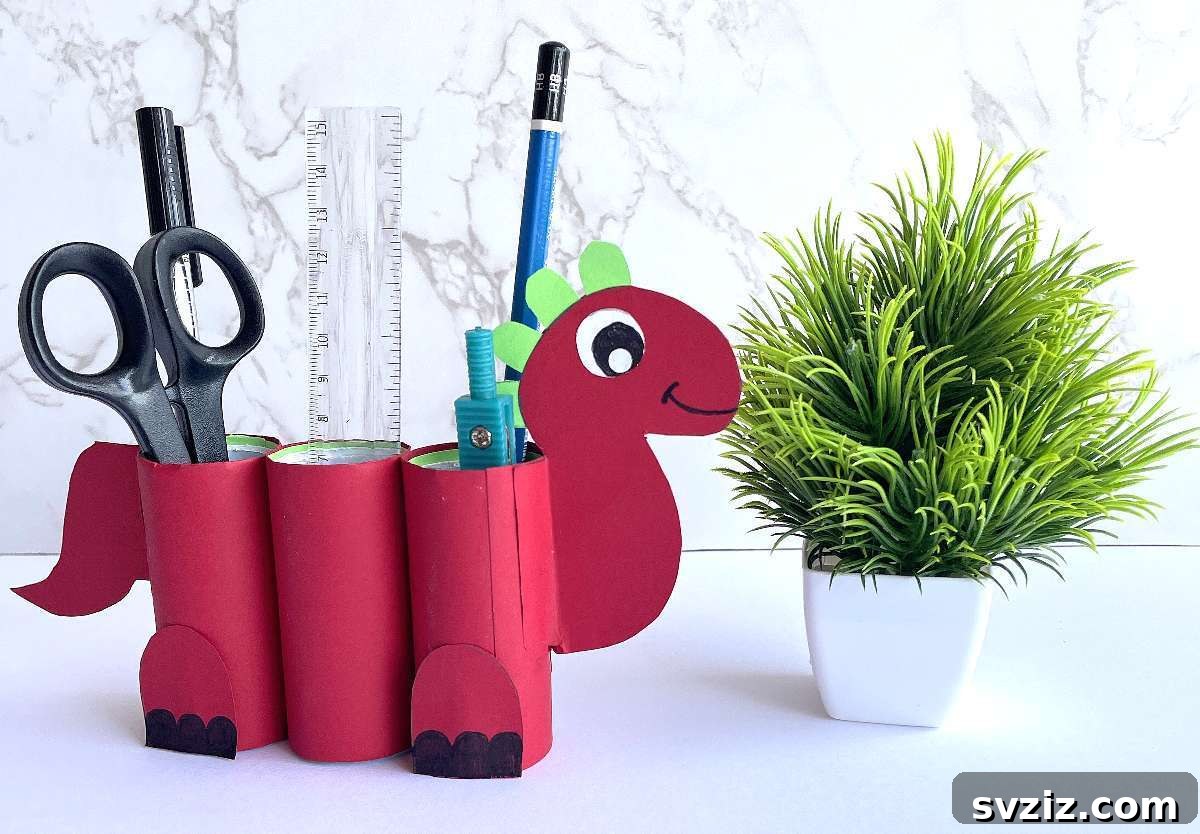 31 Adorable Craft Projects 30 Colorful dinosaur craft pencil holder