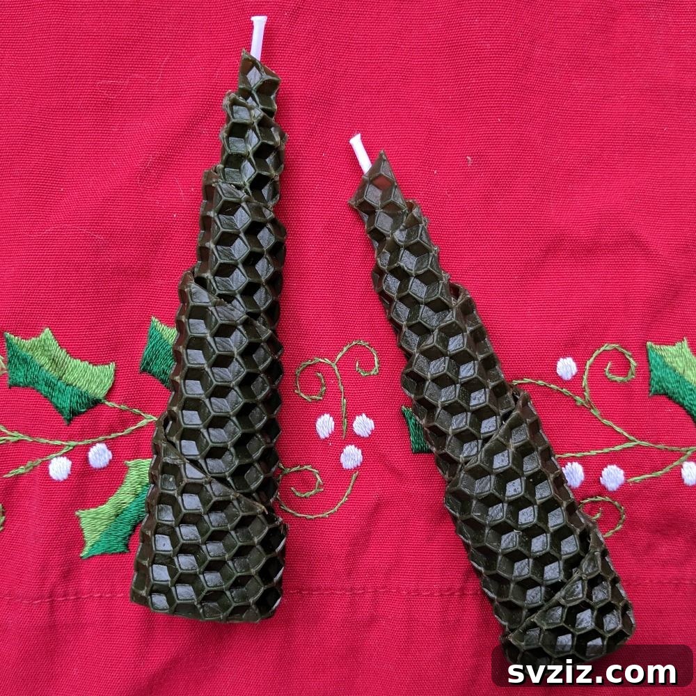 Instant Holiday Cheer: 31 Crafts in Under 15 Minutes 6 Handmade Christmas tree beeswax candles for festive ambiance