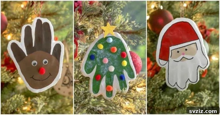 handprint reindeer and santa ornament 
